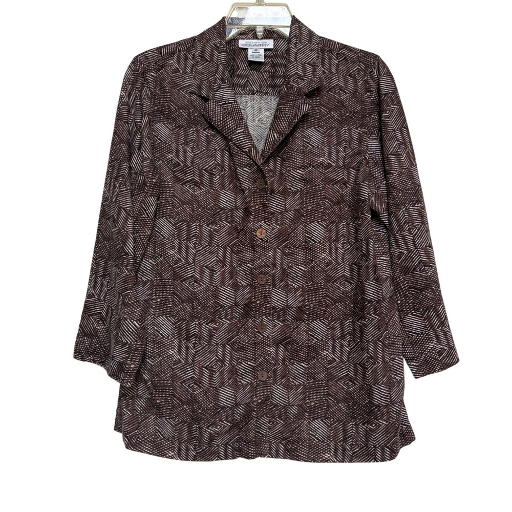 Jones New York Country Brown 100% Linen Button Down Shirt Womens‎ Medium Western
